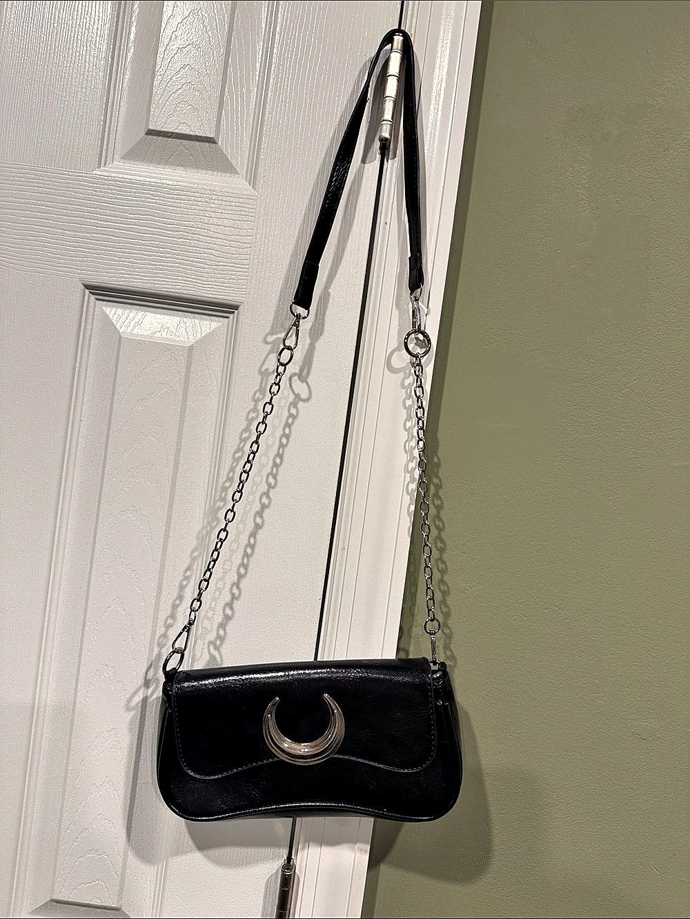 Black Crescent Clasp Crossbody Bag